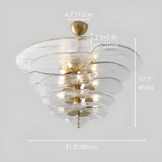 Large Lunaria layered glass disc chandelier dimensions in clear textured art glass, 31.5 inch 80 cm diameter for luxury living rooms and dining rooms