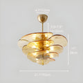 Dimensions of the Lunaria modern layered glass disc chandelier in amber gold art glass, 21.7 inch 55 cm diameter with adjustable downrod