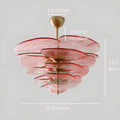 Lunaria modern layered glass disc chandelier dimensions in blush pink handcrafted glass, 25.6 inch 65 cm diameter with adjustable suspension rod