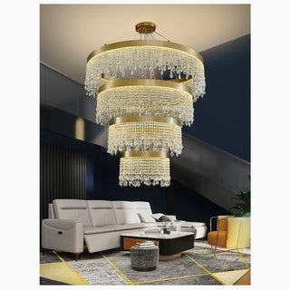 Large multi-tier crystal chandelier for staircase or lobby