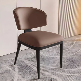 Premium dark brown dining chair with soft leather seat and curved backrest