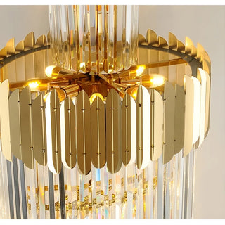 Long gold crystal chandelier with E12 LED bulbs