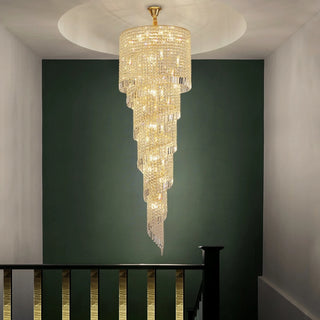 Luxury cascading crystal chandelier with gold finish for lobby or hall