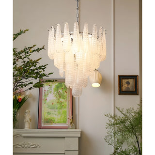 Luxury tiered textured glass chandelier in a sophisticated modern interior