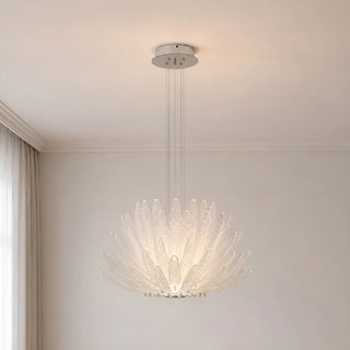 Lysara Tiered Crystal Leaf Chandelier creating elegant ambient lighting in a luxury bedroom interior