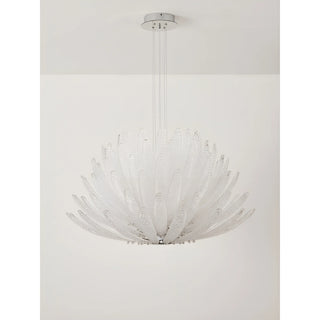 Lysara Tiered Crystal Leaf Chandelier in clear crystal finish shown unlit with elegant layered leaf design