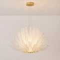Front view of the Lysara Tiered Crystal Leaf Chandelier featuring a gold finish and layered crystal leaves