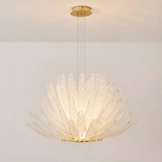 Front view of the Lysara Tiered Crystal Leaf Chandelier featuring a gold finish and layered crystal leaves