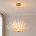 Lysara Tiered Crystal Leaf Chandelier with gold finish and layered crystal leaves creating a luxurious statement