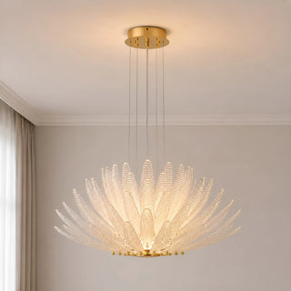 Lysara Tiered Crystal Leaf Chandelier with gold finish and layered crystal leaves creating a luxurious statement