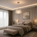 Lysara Tiered Crystal Leaf Chandelier installed in a luxury bedroom, providing elegant ambient lighting