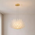 Suspended Lysara crystal leaf chandelier with gold hardware and radiant LED lighting