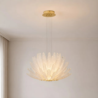 Suspended Lysara crystal leaf chandelier with gold hardware and radiant LED lighting