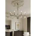 Marcelline Pearl French candle crystal chandelier with crystal drops in a refined living room setting