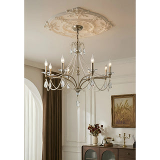 Marcelline Pearl French candle crystal chandelier styled in an elegant vintage-inspired interior