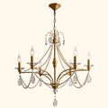 Gold finish Marcelline Pearl French candle crystal chandelier in round 6-light design with crystal drops