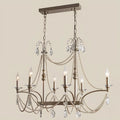 Marcelline Pearl French candle crystal chandelier in rectangular 6-light design with pearl garlands and crystal pendants
