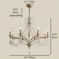 Dimensions of the Marcelline Pearl French candle crystal chandelier in round 8-light size, 32.7 inches wide