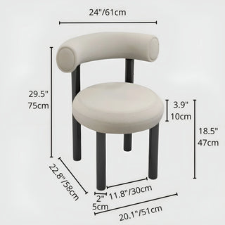 Measurement overview of the minimalist upholstered chair with black legs