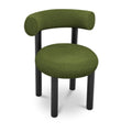 Olive green minimalist upholstered chair with clean lines and contemporary style