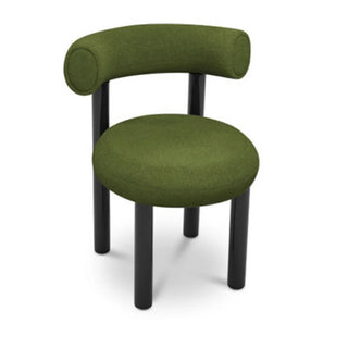 Olive green minimalist upholstered chair with clean lines and contemporary style