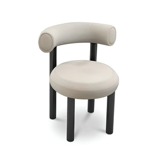Rice white minimalist upholstered chair with curved backrest and black legs for modern interiors