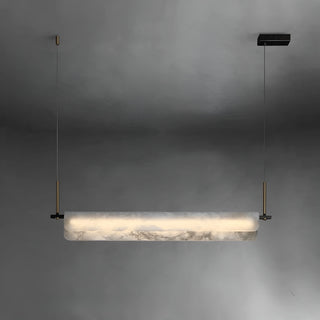 Front view of the MIRODEMI Almeria marble chandelier highlighting the translucent Spanish marble diffuser and clean geometric balance