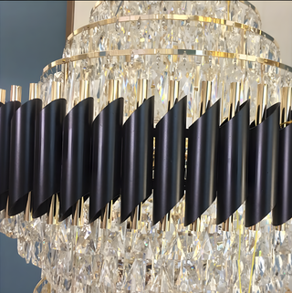 Grand multi-level crystal chandelier in metal for staircase or living room