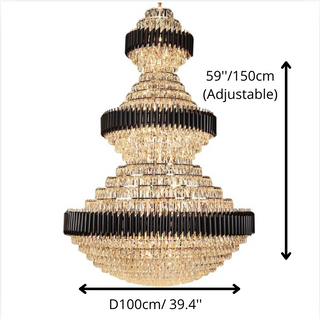 Multi-level crystal ceiling chandelier, 100 to 120 cm wide and up to 180 cm tall
