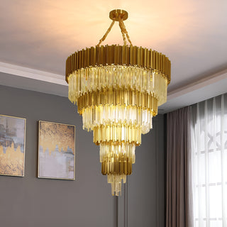 Gold crystal chandelier with layered empire design for the dining room