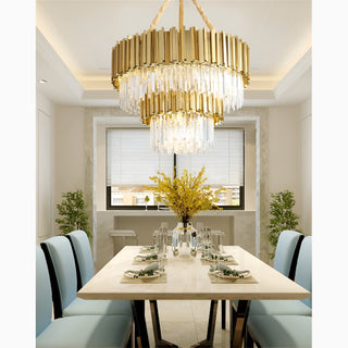 Two-layer empire gold crystal chandelier, 31.5 inches in diameter