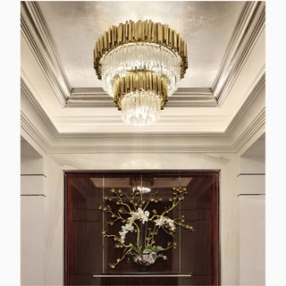 Three-layer gold crystal chandelier for high ceilings