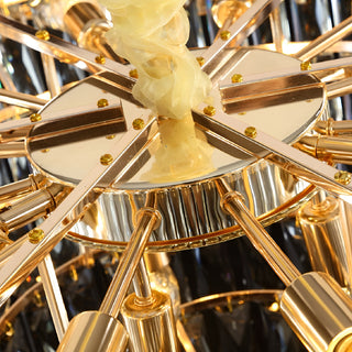 Empire gold crystal chandelier in a luxury home interior