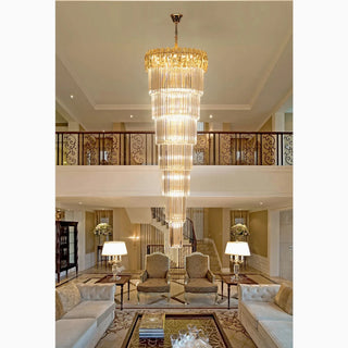 Multi-layered royal long crystal chandelier for a staircase