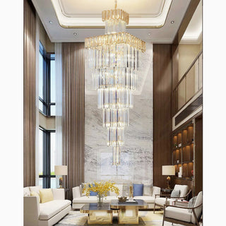 Modern square crystal chandelier in amber crystal for villa staircase