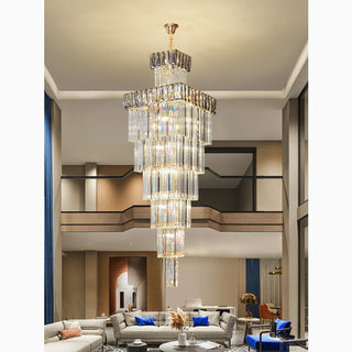 Modern square crystal chandelier featuring E14 LED bulbs for villa staircase