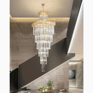 Modern square crystal chandelier in warm 3000K light for villa staircase