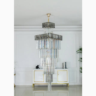Modern square crystal chandelier in cool 6000K light for villa staircase