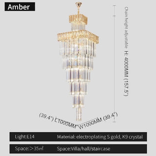 Modern square crystal chandelier with multi-layered tiers for villa staircase