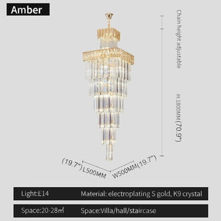 Modern square crystal chandelier in smoke gray crystal for stairwell