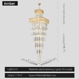 Modern square crystal chandelier with K9 crystal for stairwell