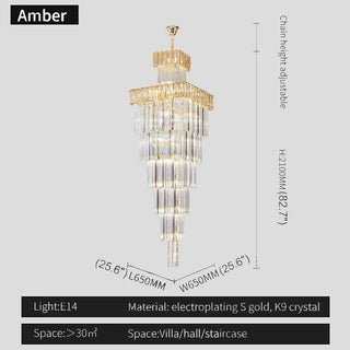 Modern square crystal chandelier featuring E14 LED bulbs for stairwell