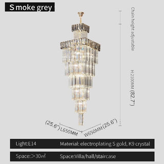 Modern square crystal chandelier in warm 3000K light for stairwell