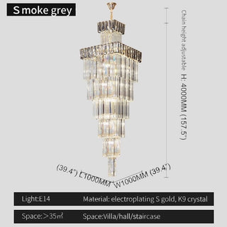 Modern square crystal chandelier in cool 6000K light for stairwell
