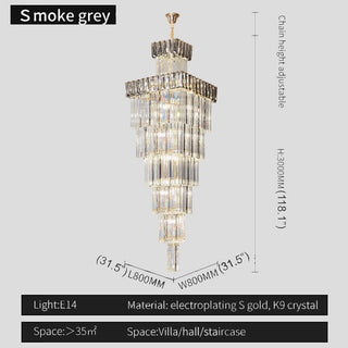 Modern square crystal chandelier with a grand tiered look for stairwell