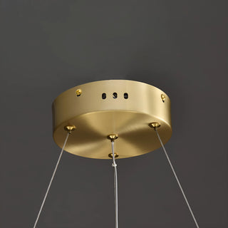 Brushed copper ceiling base of Mirodemi chandelier with adjustable suspension cables