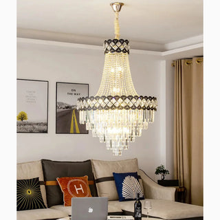 Classical duplex crystal chandelier, 100 cm wide, in warm light