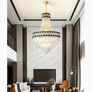 Classical duplex crystal chandelier, 60 cm wide, in warm light