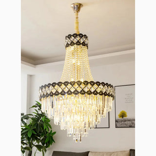 Large duplex crystal chandelier for a formal dining room