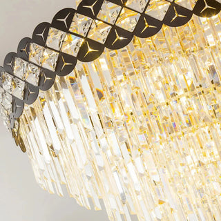 Grand crystal lustre with cascading tiers for a high ceiling